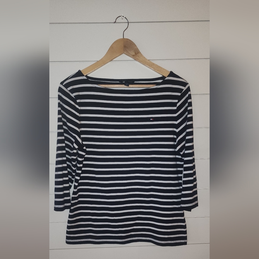 Tommy Hilfiger Navy & White Striped Boatneck Top